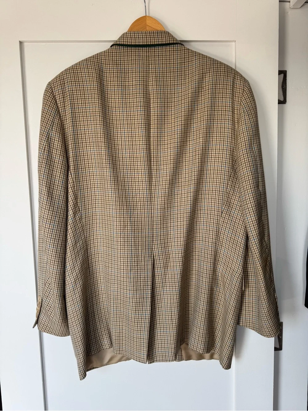 Hickey Freeman Tan & Cream Glen Plaid Sport Coat 44R